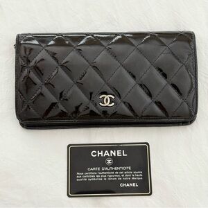 Chanel Quilted Long Wallet Bi Fold Card Holder Silver CC